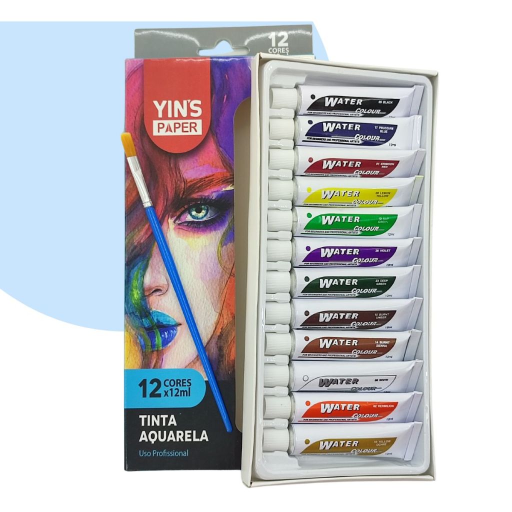 Tinta Aquarela Base Agua 12 Cores Com pincel profissionais e amadores