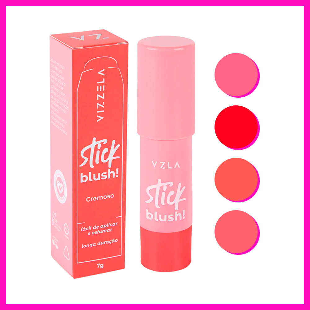 Vizzela Blush Stick Cremoso 7g (Fácil de Aplicar e Esfumar)