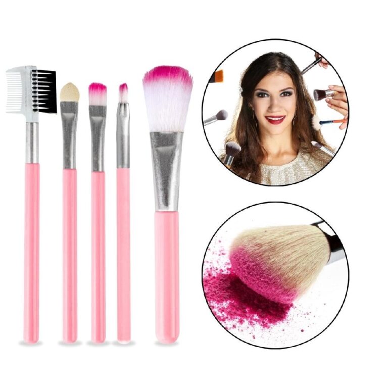 Kit 5 Pincéis Maquiagem Rosa Rosto Make-Up Pó So