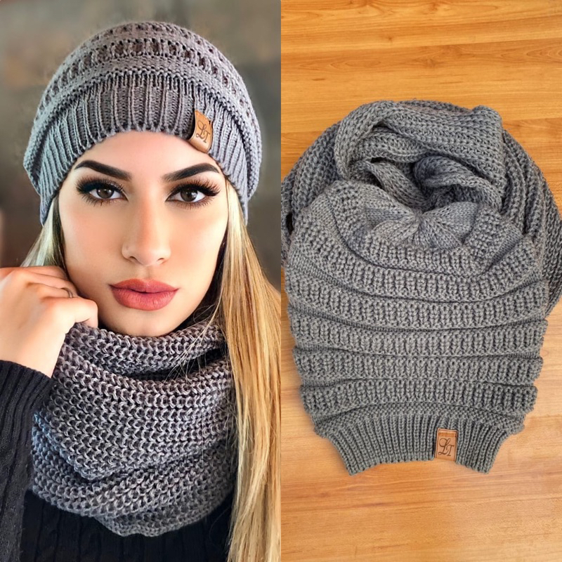 Conjunto touca+cachecol  detalhe em trança unissex