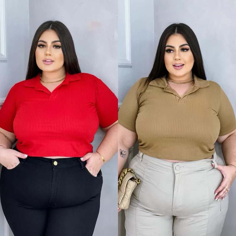 Cropped Plus Size Gola Polo Canelado