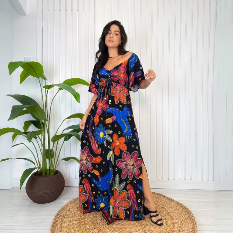 Vestido Longo Inspiração Farm Estampa Tropical V