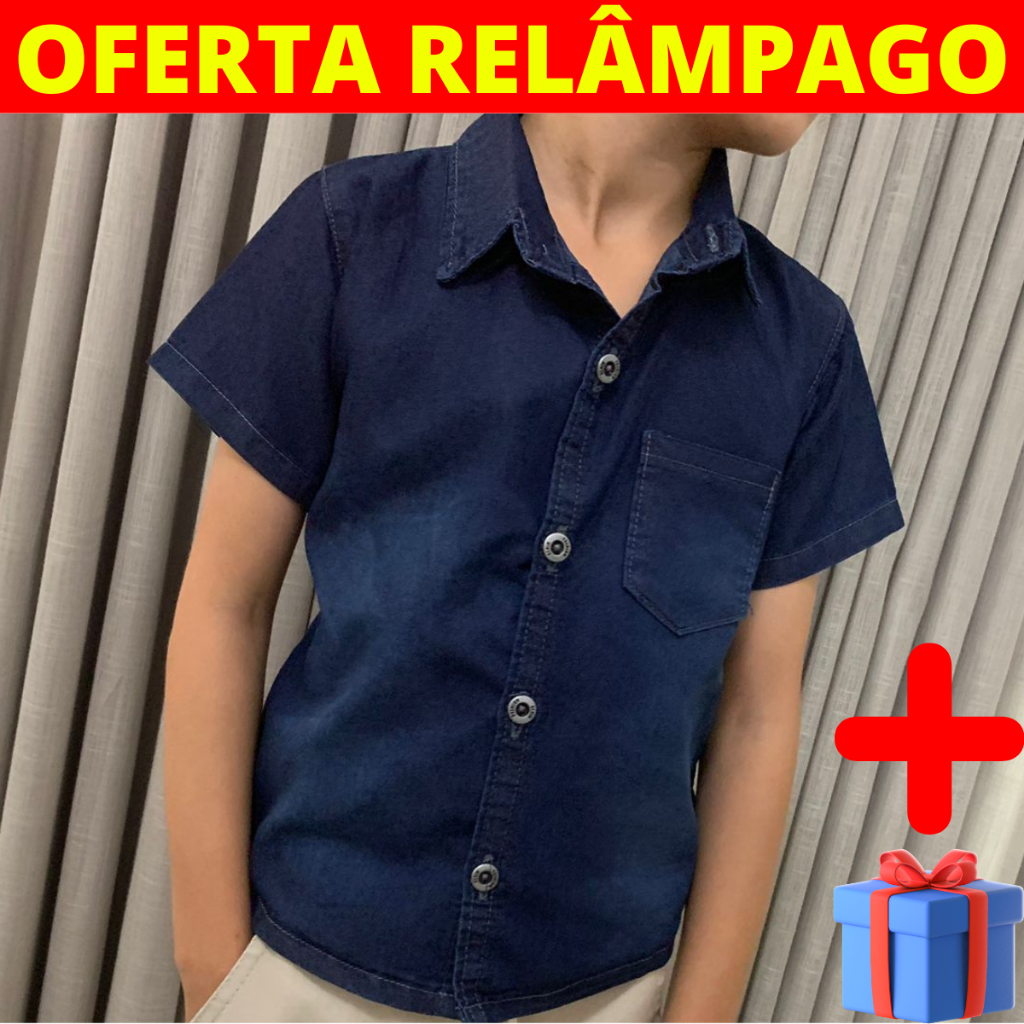 Camisa Jeans Infantil Menino Com Bolso e Botão Tamanho 2 ao 6