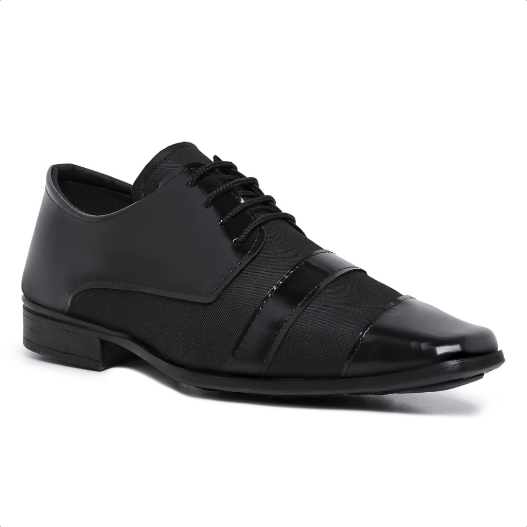 Sapato Social Masculino Verniz Preto de Amarrar Moda Golpel