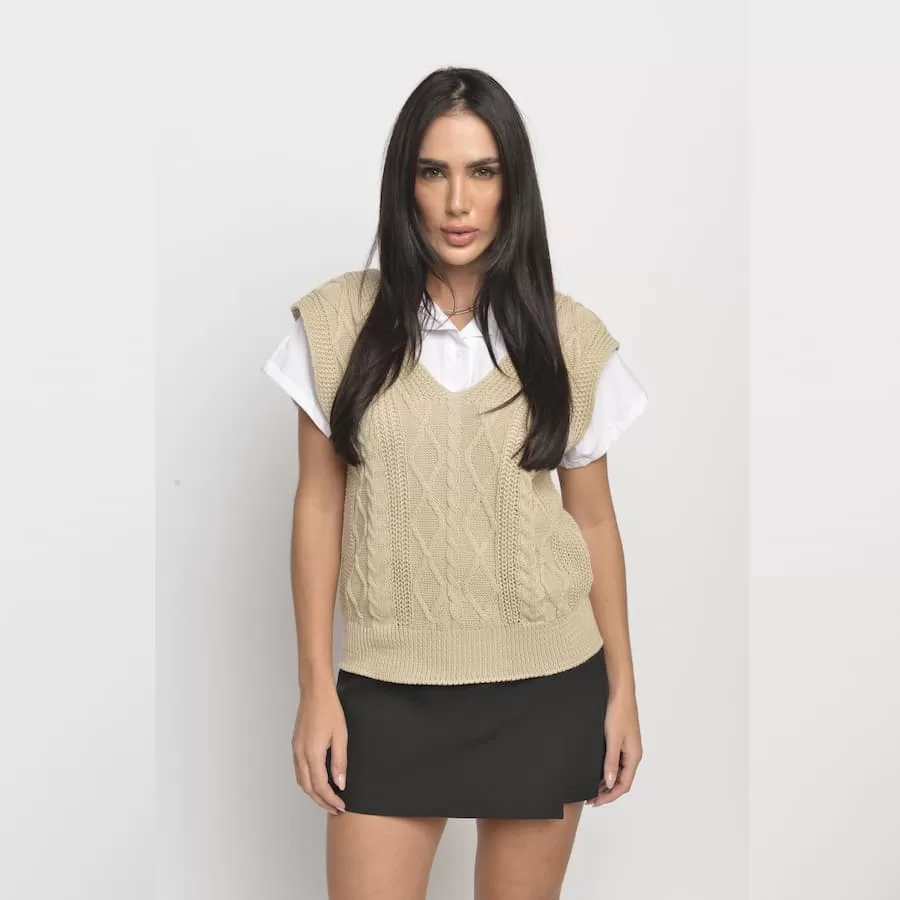 Colete Detalhes em Trança Blusinha Tricô Moda Feminina Inverno Lançamento