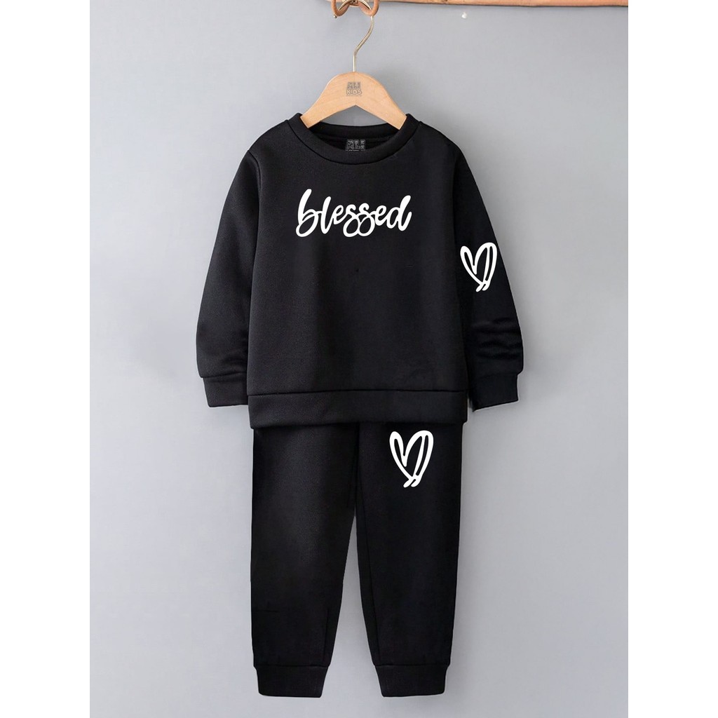 Conjunto Infantil Moletom Peluciado  Kit Blusa e Calça Inverno Blessed Feminino Corações Abençoado