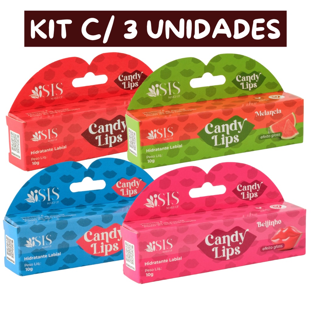Hidratante Labial Carmed Candy Lips ISIS Makeup Novidade KIT 1,3 ou 5