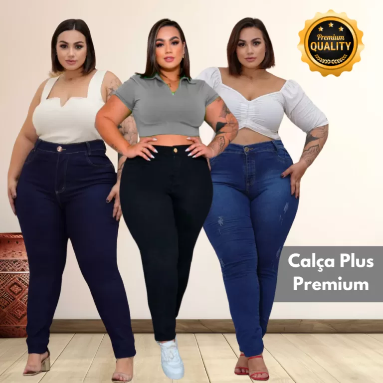 Calça Plus Size Feminina Jeans Skinny Cintura Alt