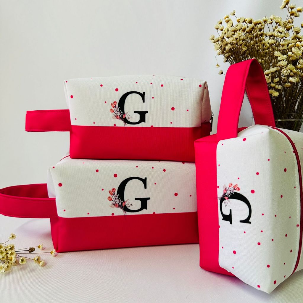 1unid Necessaire box com alça personalizado com inicial necessaire feminino rosa  bolsinha
