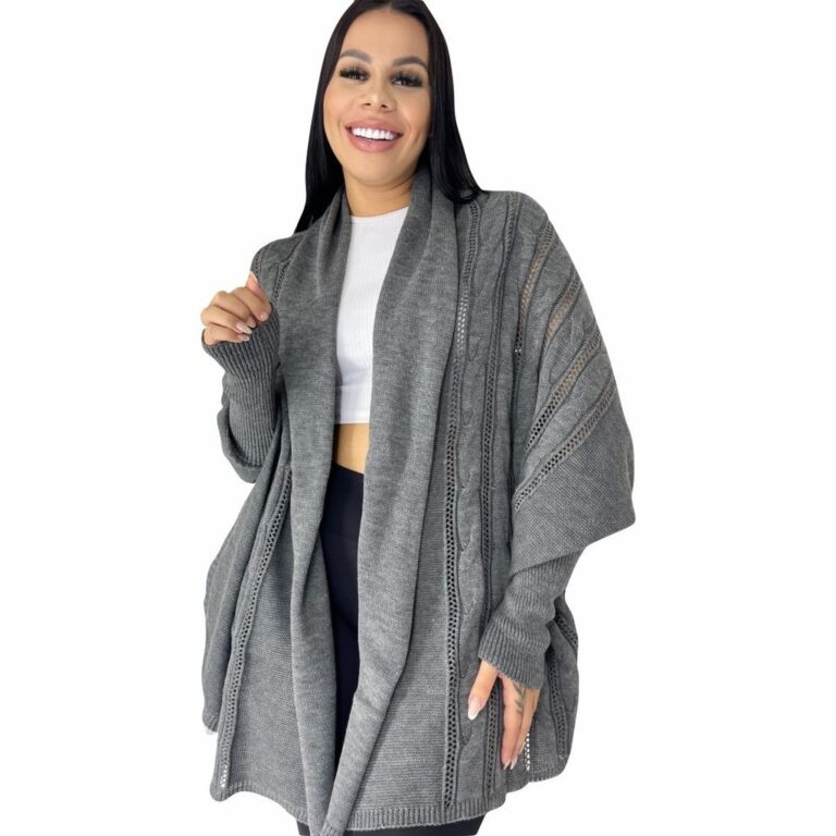 Capa De Frio Poncho Feminino Tricô Moda Outono In