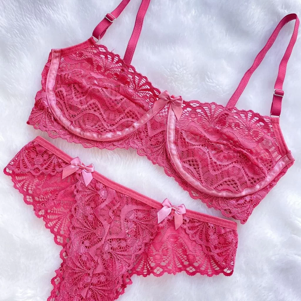 Kit 2 Conjunto Lingerie Sutiã Renda Sem Bojo Arco Meia Taça Calcinha Sexy
