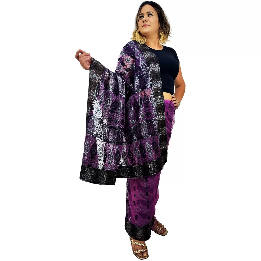 Sari Saree Indiano Bordado Festa Importado Índia Original