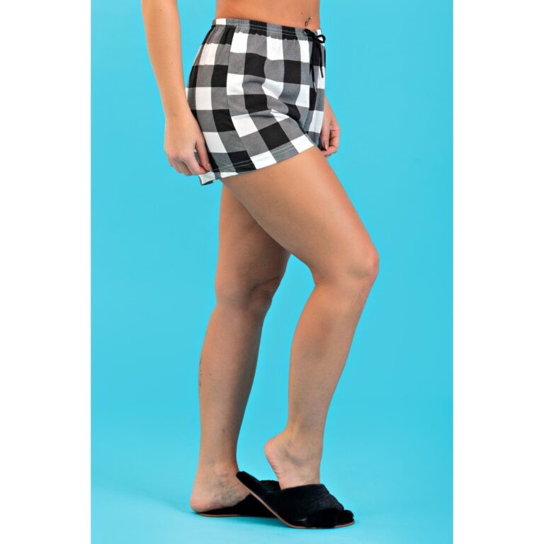 Shorts De Pijama Feminino Xadrez Preto Verão Conf