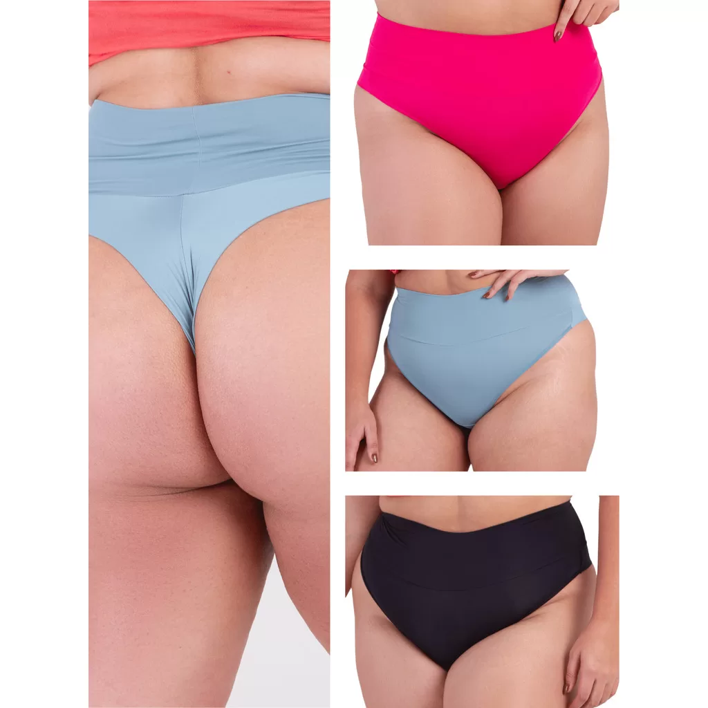 Kit 3 calcinha gestante e pós parto fio cós alto cor sortida poliamida confortável grávida