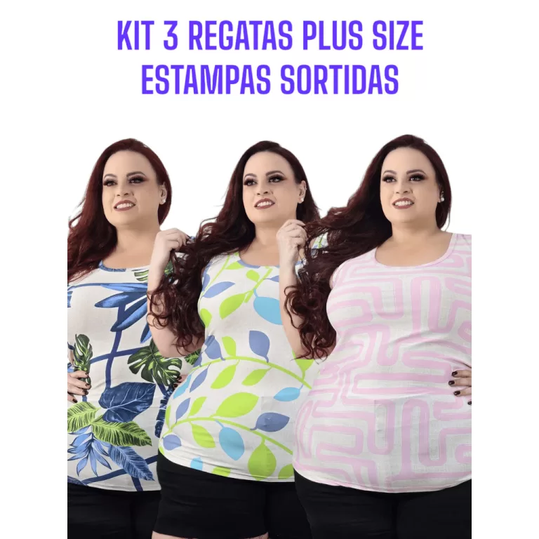 Kit com 3 regatão estampadas Plus size – g1