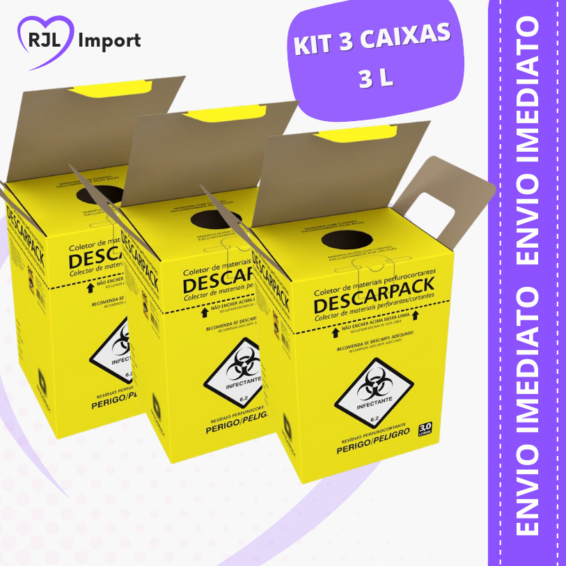 KIT 3 CAIXA DESCARPACK – Coletor Perfuro Cortante (03-Litros)