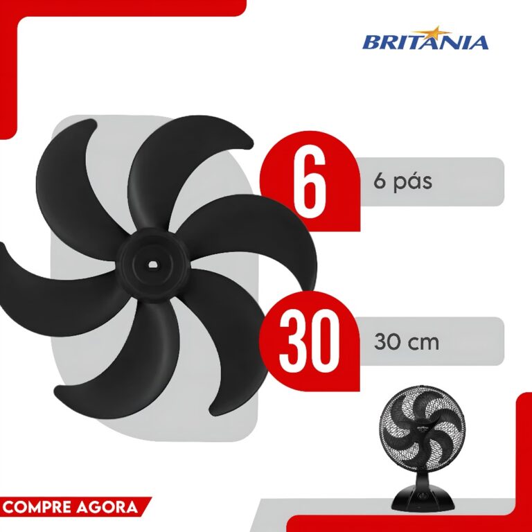 Hélice Ventilador Britânia 30cm 6 Pás Centro Tu
