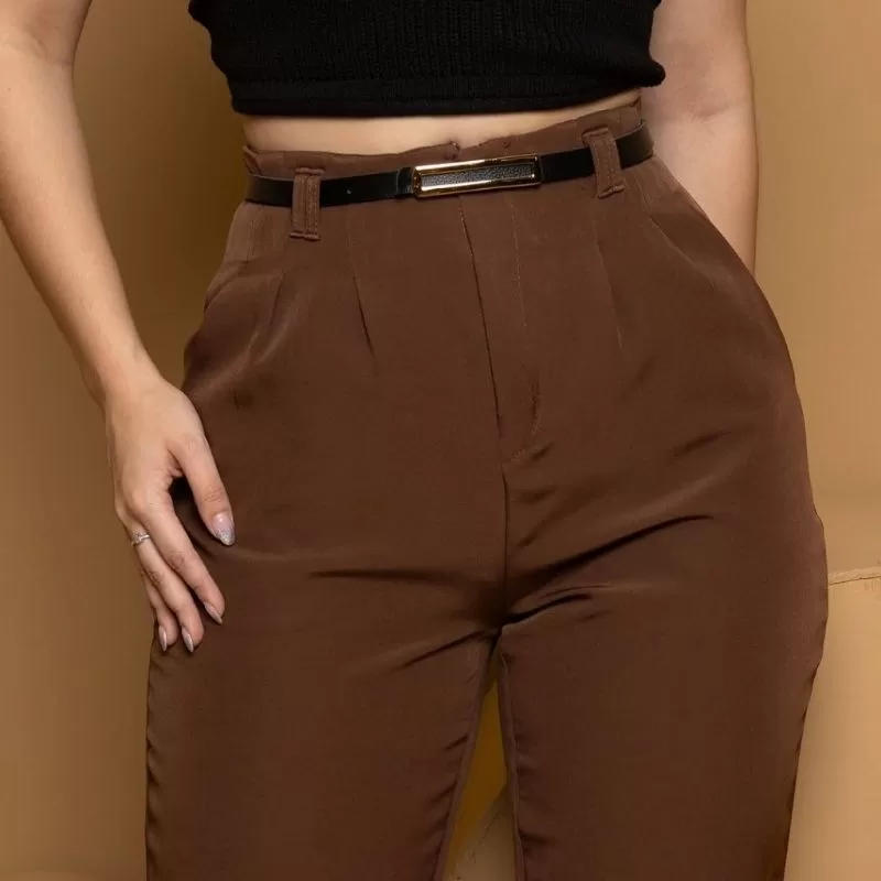 CALÇA FEMININA ALFAIATARIA ZARA CINTURA ALTA COM ZÍPER NA LATERAL ACOMPANHA CINTO