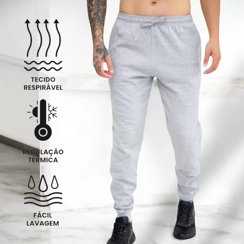 Calça Moletom de Frio Unissex Flanelada Slim Fit Treino Corrida Inverno
