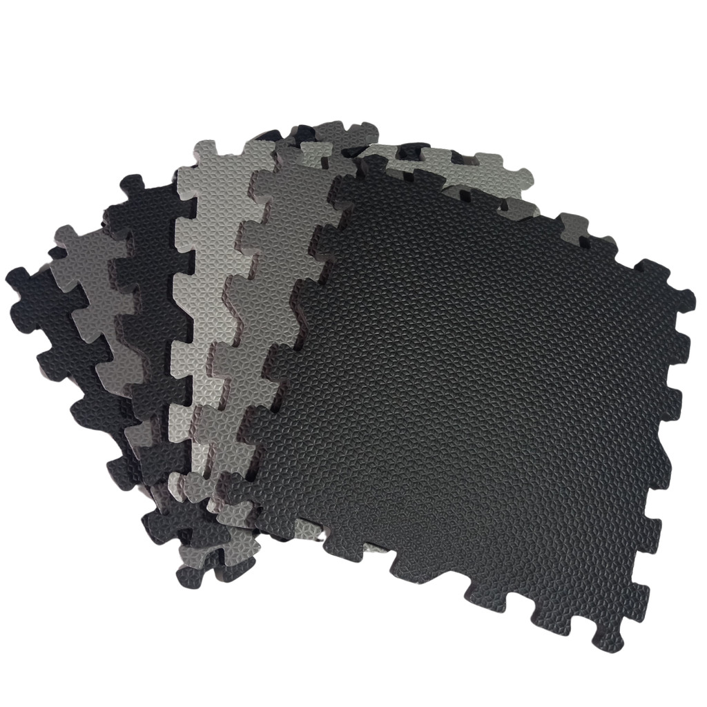 Kit Tatame EVA 6 Peças – Tapete Infantil Antiderrapante em Tons Neutros de Cinza e Preto