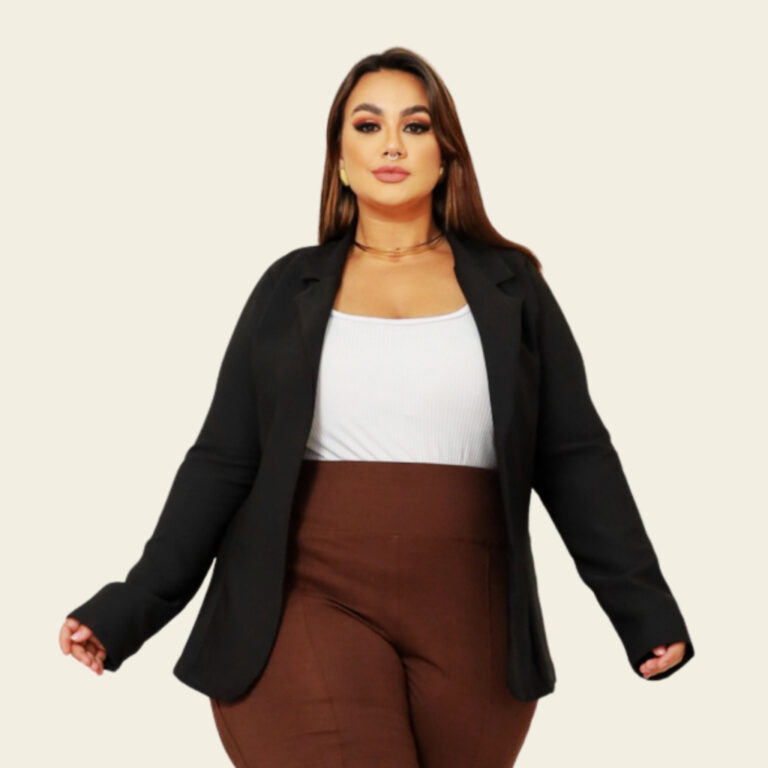 Casaquinho Blazer Curvy Preto Alfaiataria Social