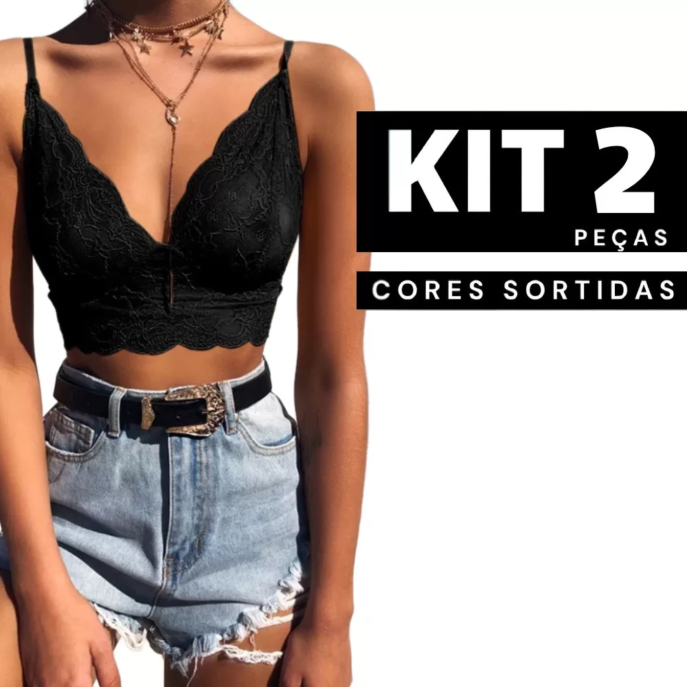Kit 1 à 2 Sutiã Cropped em Renda Sem Bojo e Sem Aro com Decote Confortável