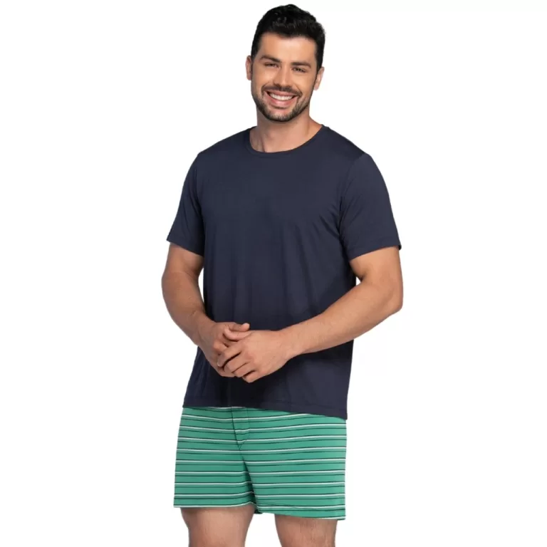 Pijama Masculino Curto Verão Confortável Malha F