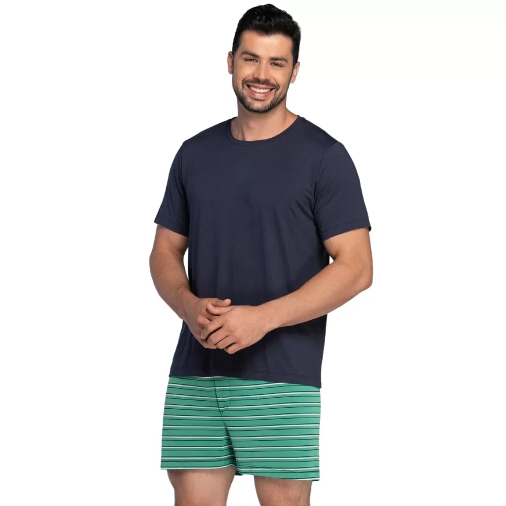 Pijama Masculino Curto Verão Confortável Malha Fria Short