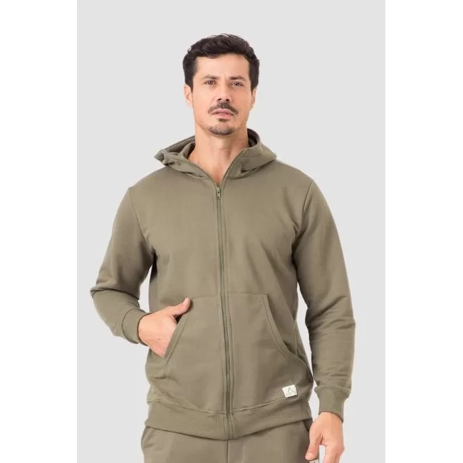 Jaqueta Moletom Verde Zíper Capuz Bolso