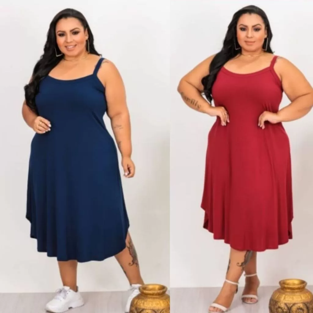 Kit 2 Vestido Feminino De Alça Plus size Viscolycra G1-G2-G3-G4