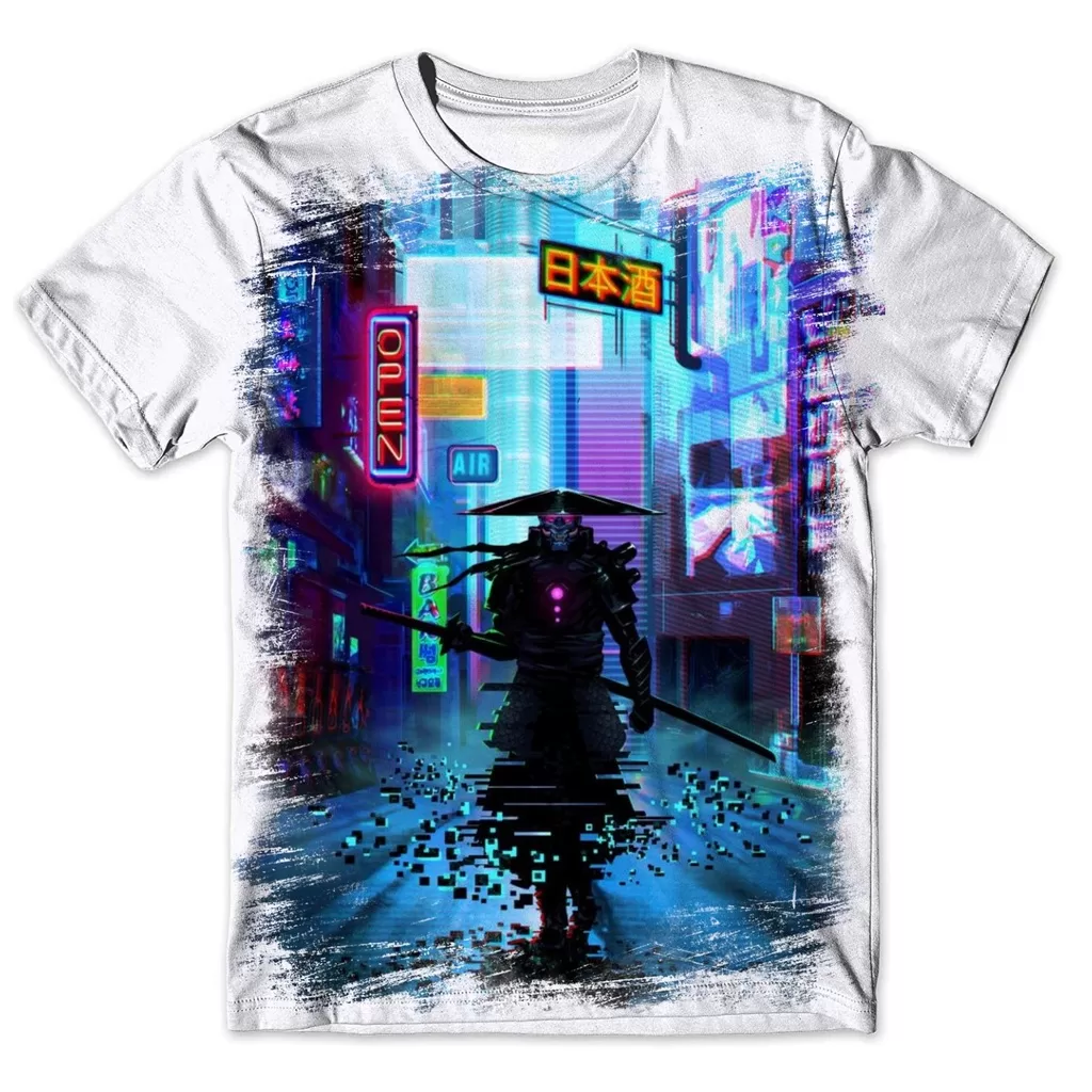 Camisa Camiseta Masculina cyberpunk futurista samurai Ref 05