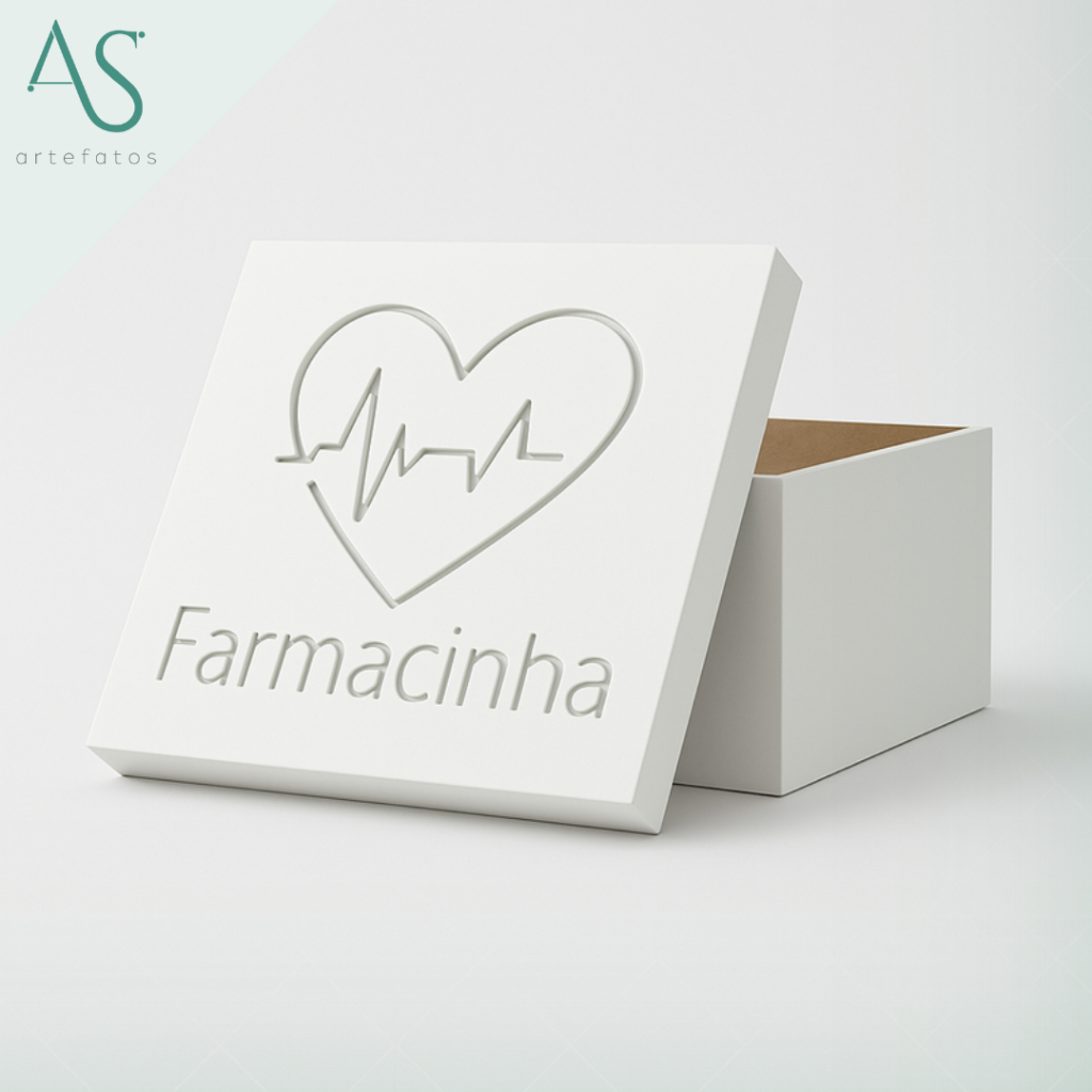 Caixa de Mdf Branca Farmacinha Quadrado com Tampa