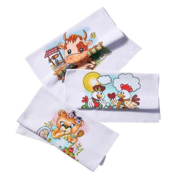 Kit 10 Pano De Prato Bainha Estampado Pé De Galin