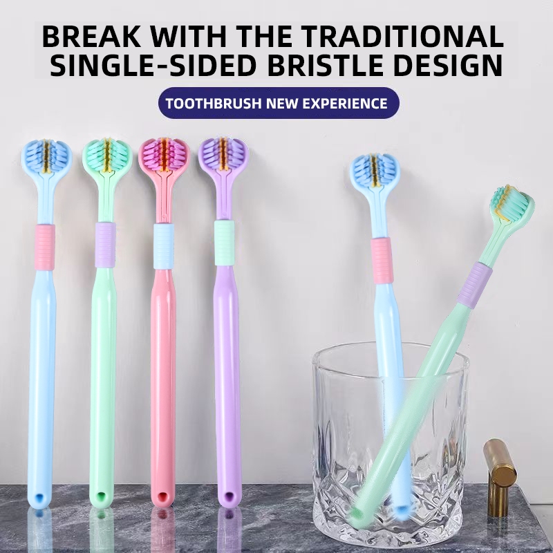 Segurança oral e saúde três lados escova de dentes cuidados com a saúde