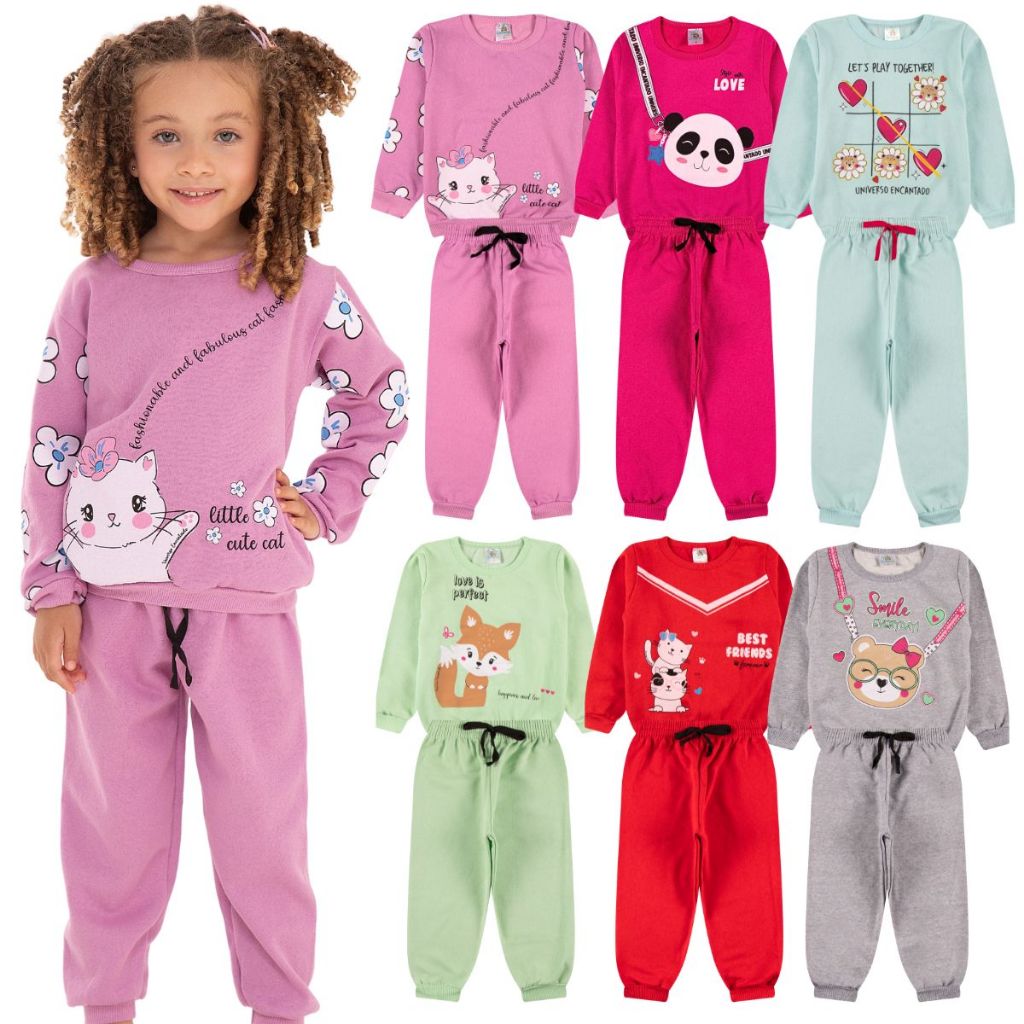 Kit Sortido 4 Peças de Roupas Feminino Infantil Inverno  2 blusas casacos + 2 calças de 1 ao 10