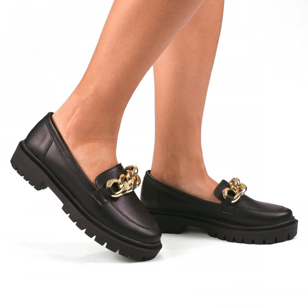 Mocassim Oxford Corrente Dourada Preto