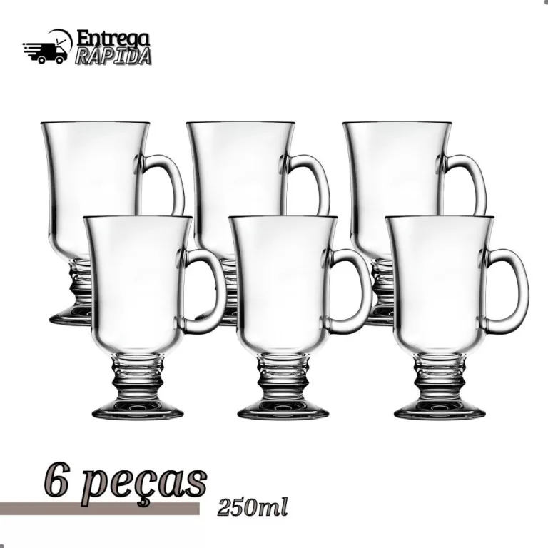 Jogo 6 Peças Caneca Capuccino Taças Em Vidro Caf