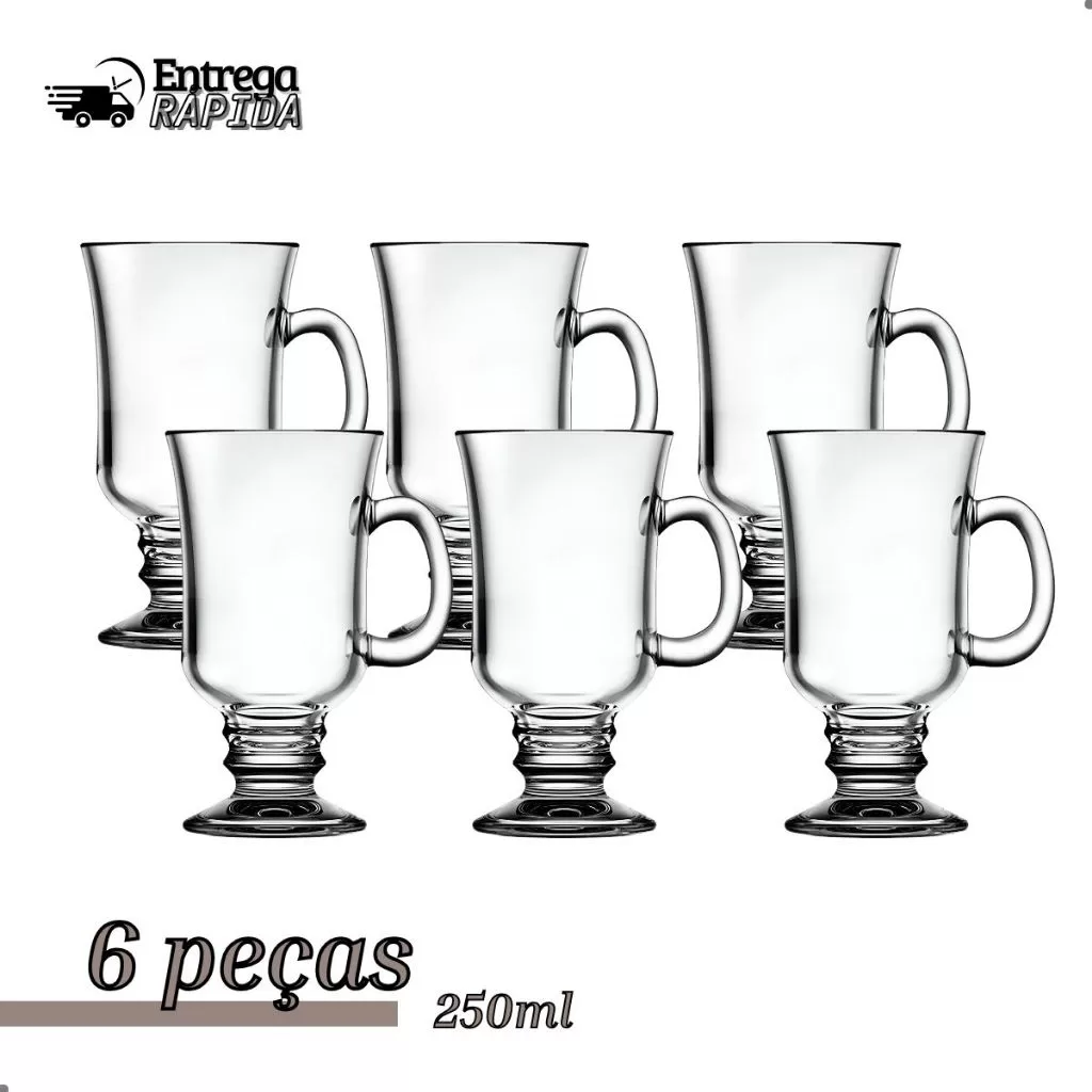Kit  6 Canecas de Vidro para Cappuccino 250ml | Design Elegante e Resistente | Ideal para Café e Chá