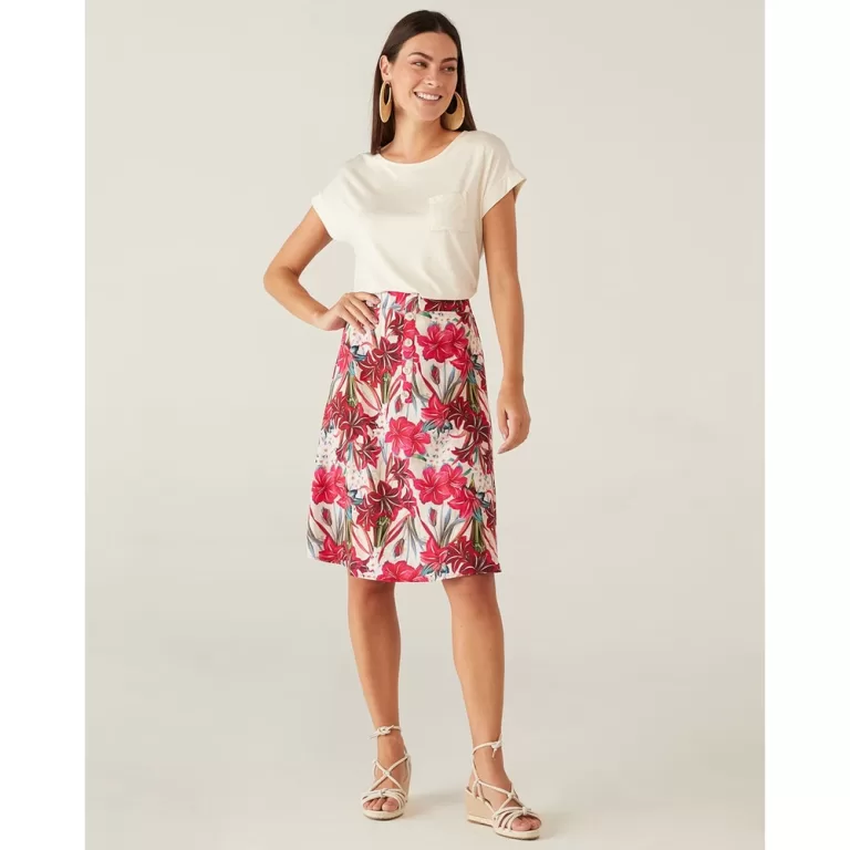 Saia Midi Floral Em Crepe Malwee