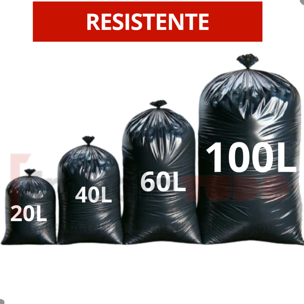 Saco de Lixo Leve pacote com 100 unidades Todos os Tamanhos 20L – 40L – 60L – 100L