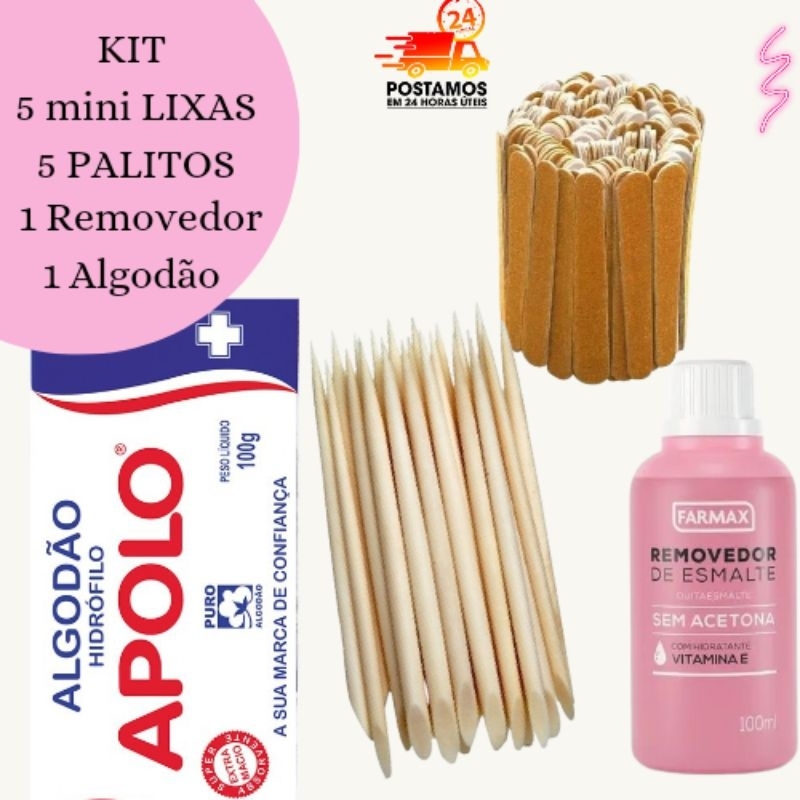 kit removedor de esmalte100ml farmax  + algodão Apólo100g vai mimo  lixa e palito