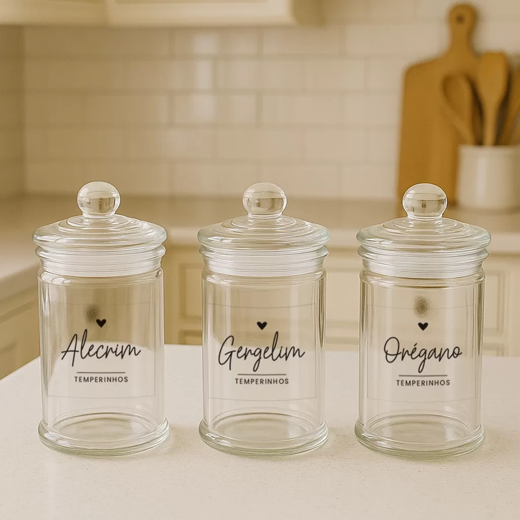36 Etiquetas Adesivas Transparente para Organização de Potes de Temperos – Coração