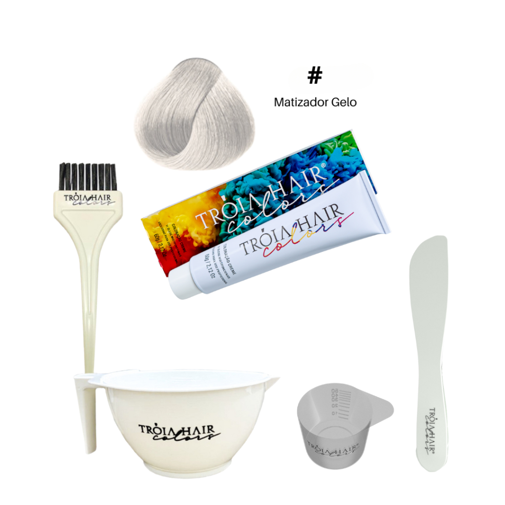 Tintura # Matizador Gelo – Troia Hair Colors 60g + Kit Acessórios Tróia Hair