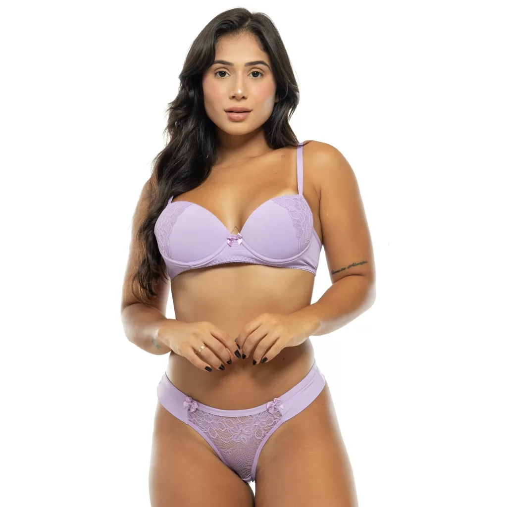 Conjunto Lingerie de Luxo Calcinha fio duplo Langerie Poliamida Sutia Com Bojo