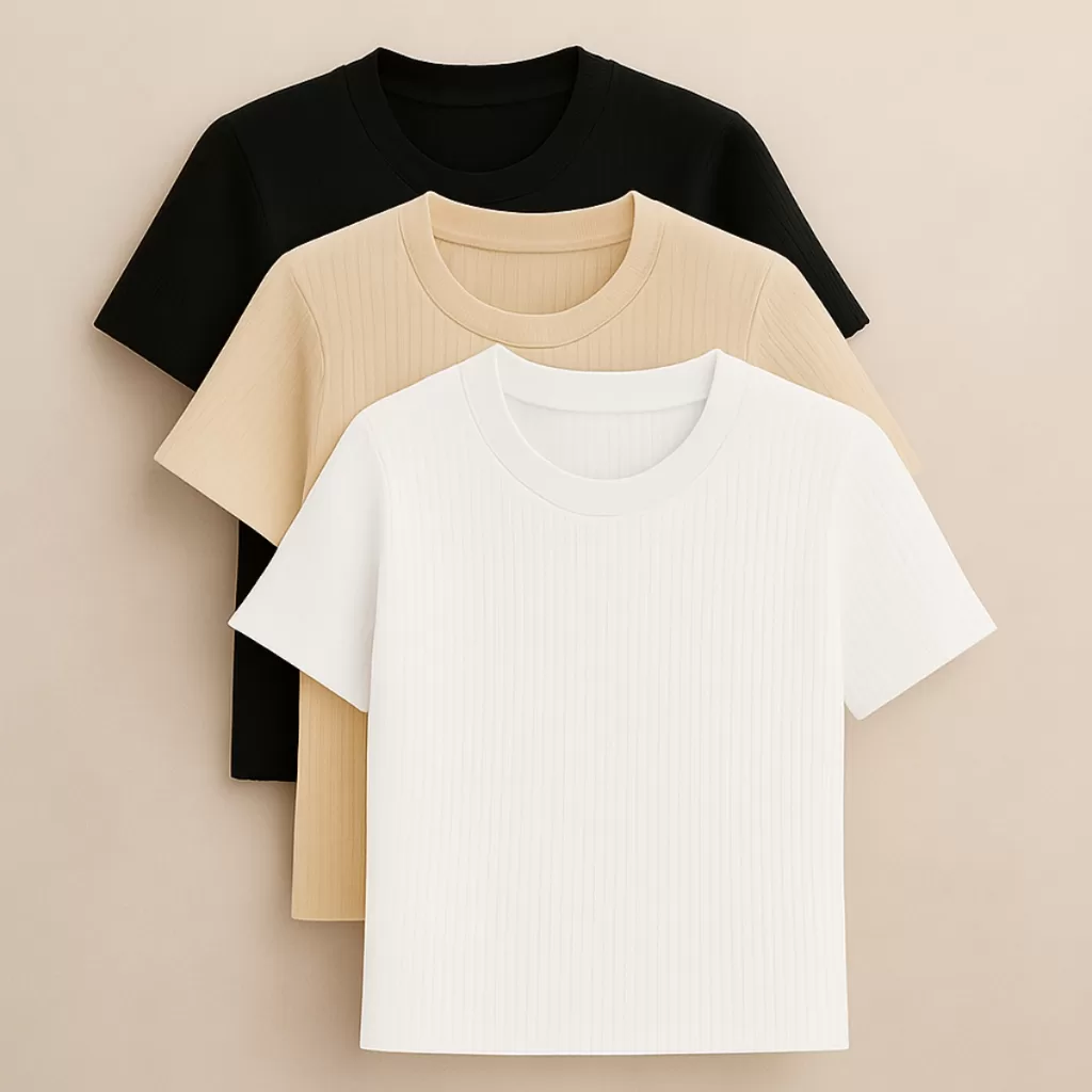 Kit Blusa Feminina Básicas Manga Curta Canelado Algodão