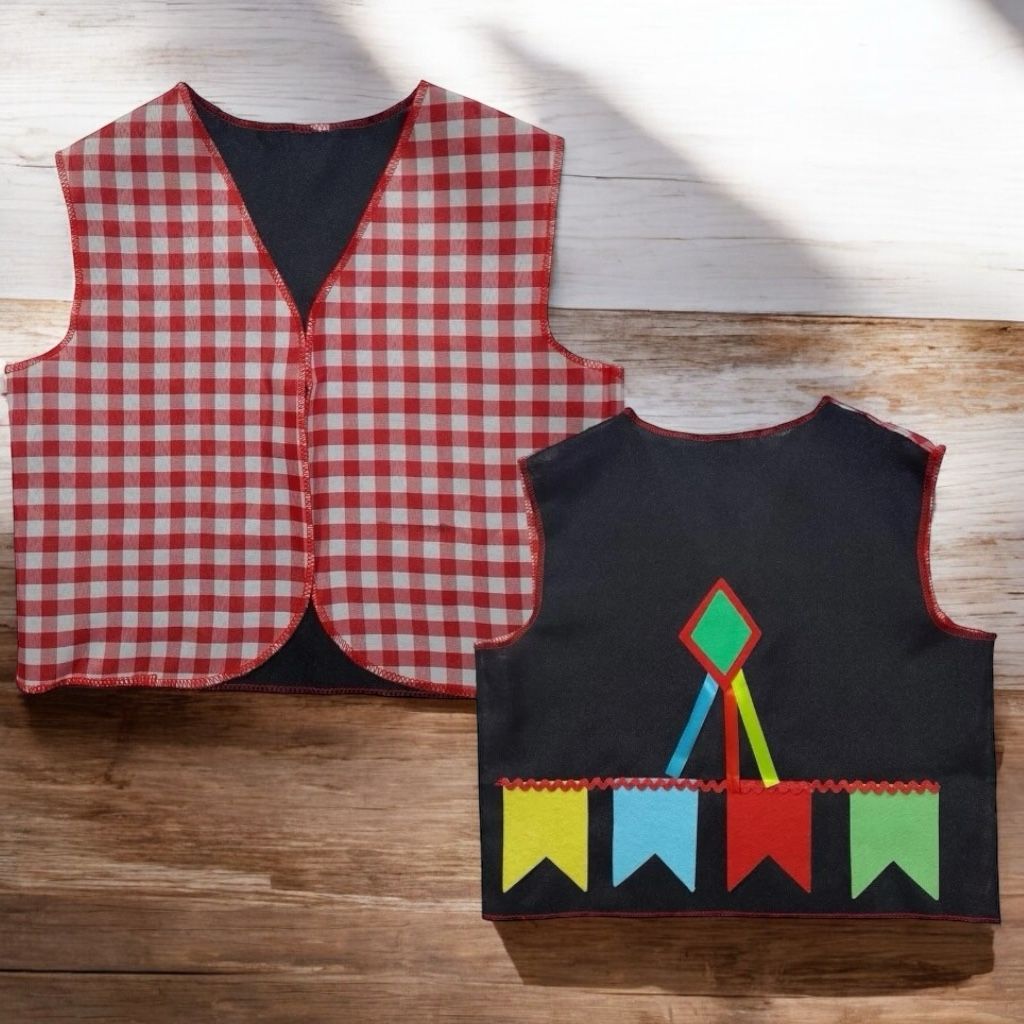 Colete Xadrez Junino Menino Festa Junina Temático Arraial Fantasia Roupa Caipira São João