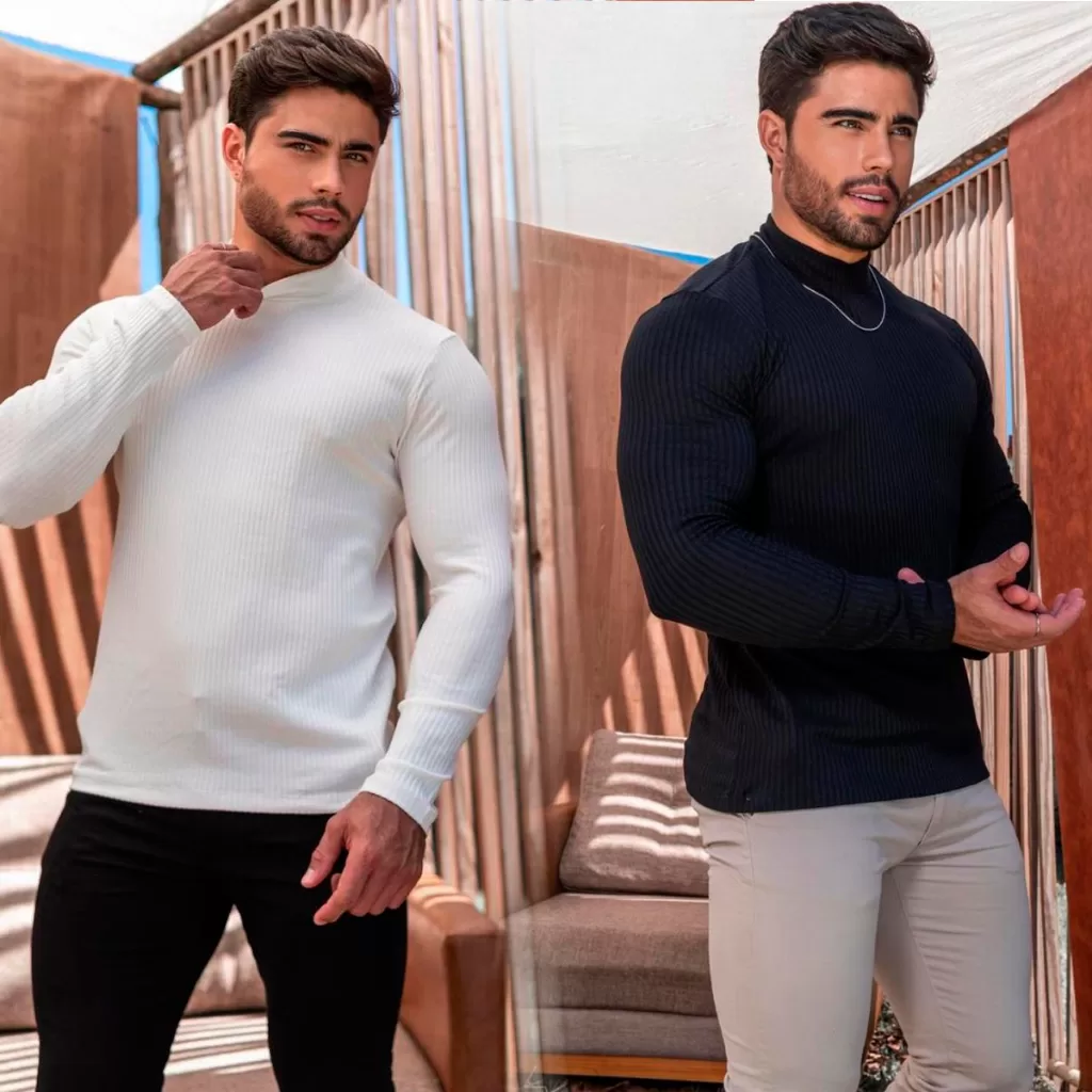 Kit 2 Cacharrel Masculina Gola Alta Manga Longa de Frio Inverno Tipo Sueter Ribana Canelada