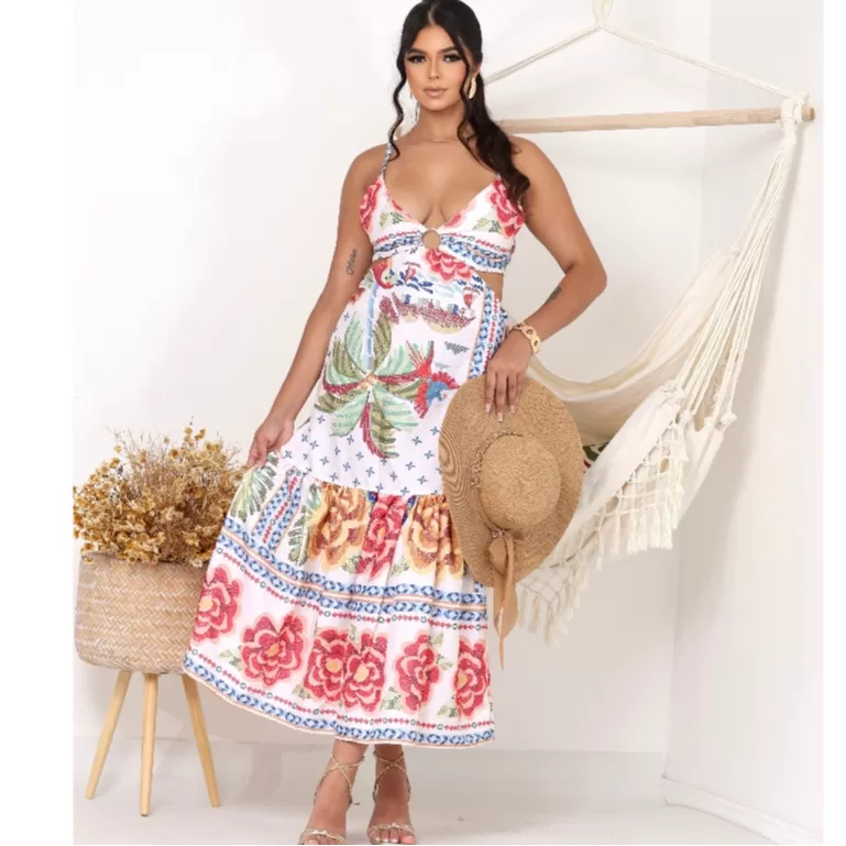 Vestido de argola estampado