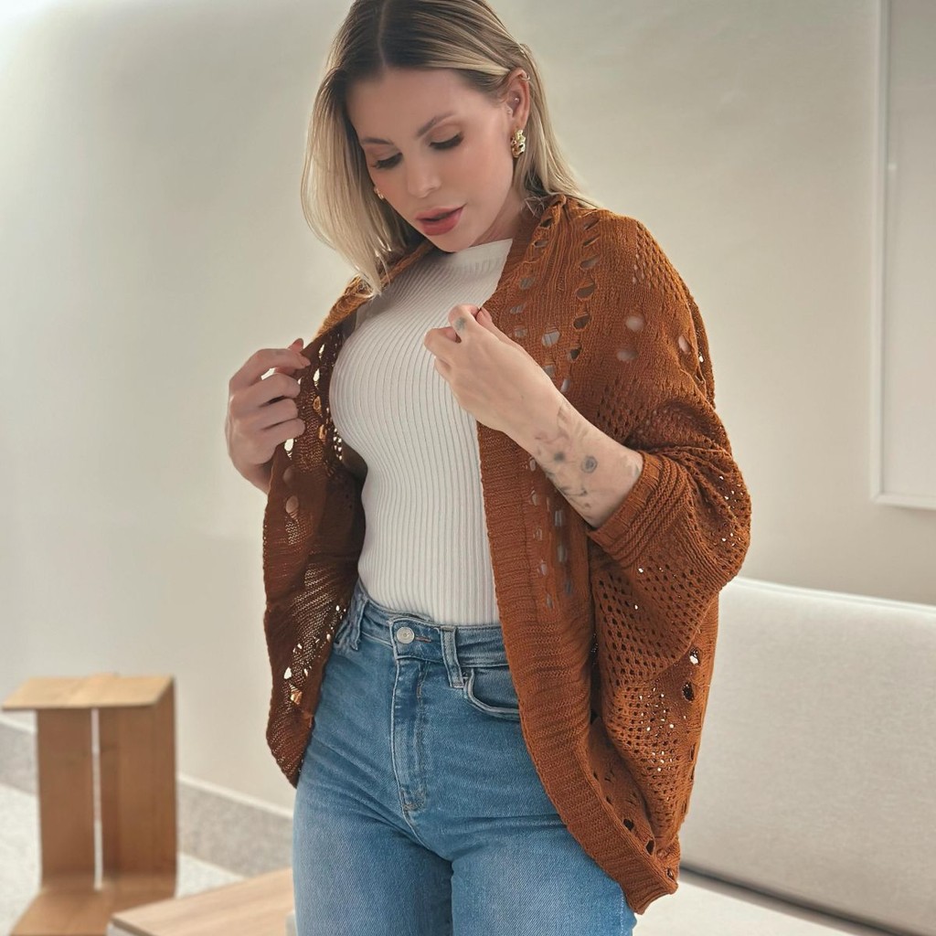 Roupa Verão Feminina  Kimono Tricô Colete