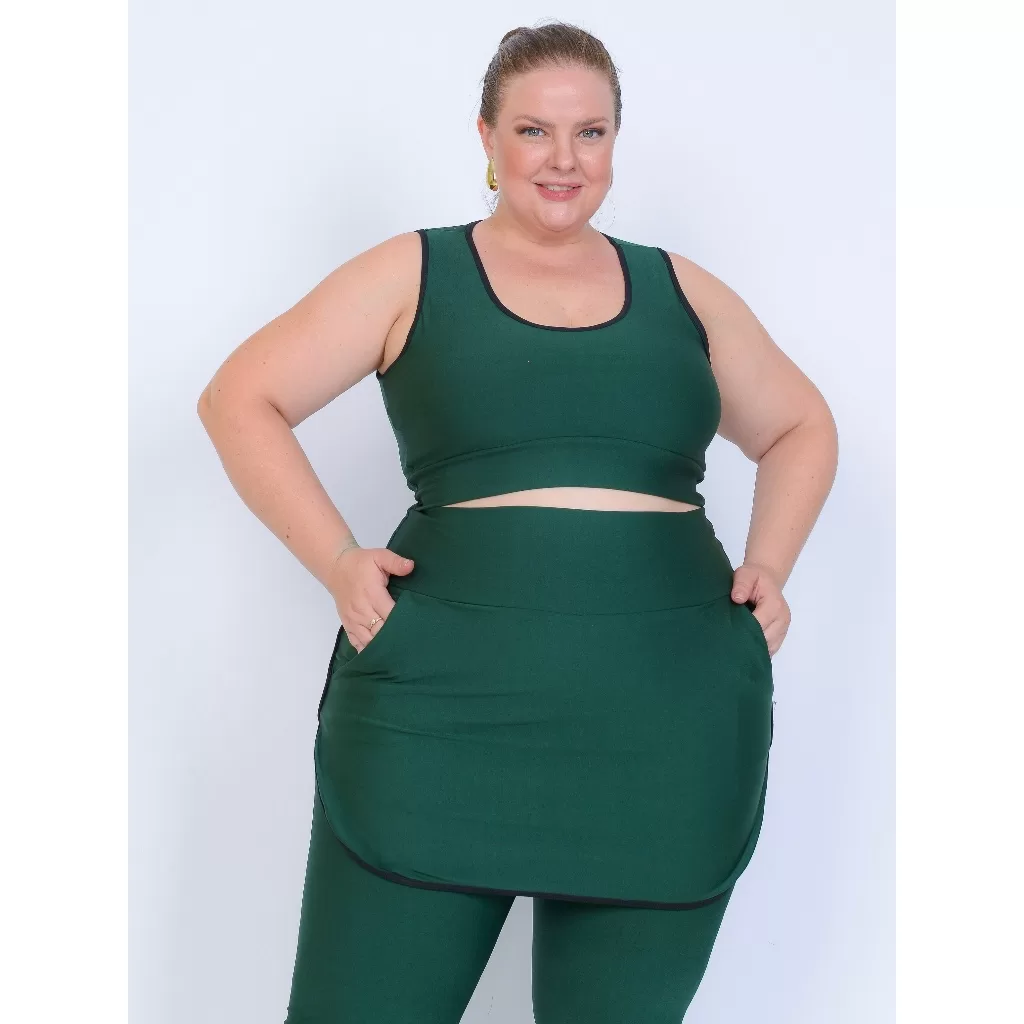 Conjunto Plus Size Calça Saia Com Bolso E Top Cropedd Moda Fitness Para Academia